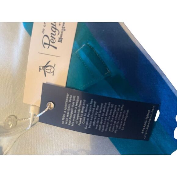 NEW Original Penguin Mens Ballad Blue Engineered Stripe Polo Shirt Large - Picture 5 of 12